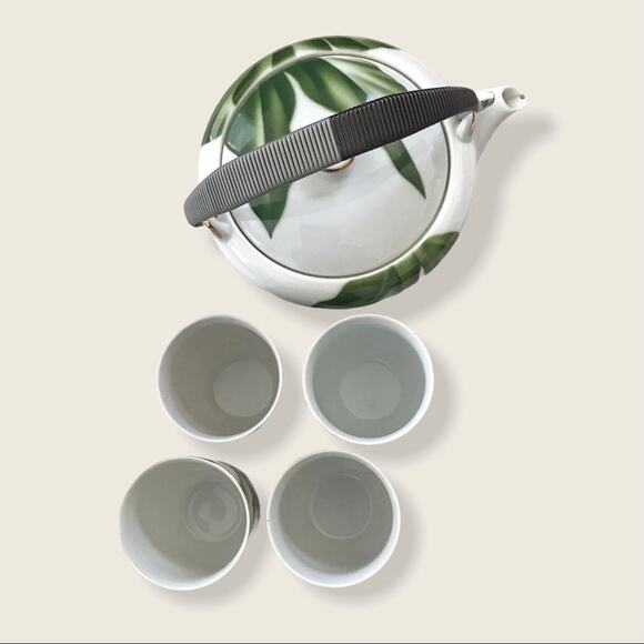 Vintage Seyei Porcelain Tea Pot Set Fine Bone China 6 Piece Leaf Print - Picture 9 of 11